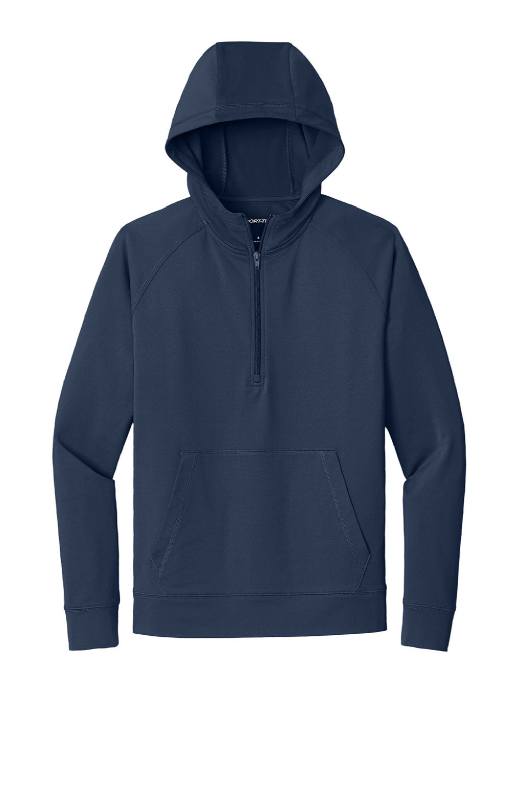 Sport-Tek ST856 Mens Sport-Wick Moisture Wicking 1/4 Zip Hooded Sweatshirt Hoodie w/ Pouch Pocket True Navy Blue Flat Front