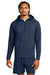 Sport-Tek ST856 Mens Sport-Wick Moisture Wicking 1/4 Zip Hooded Sweatshirt Hoodie w/ Pouch Pocket True Navy Blue Model Front