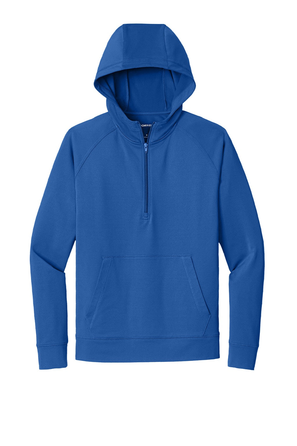 Sport-Tek ST856 Mens Sport-Wick Moisture Wicking 1/4 Zip Hooded Sweatshirt Hoodie w/ Pouch Pocket True Royal Blue Flat Front