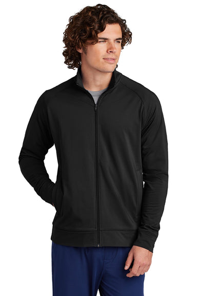 Sport-Tek ST857 Mens Sport-Wick Moisture Wicking Full Zip Cadet Jacket Black Model Front