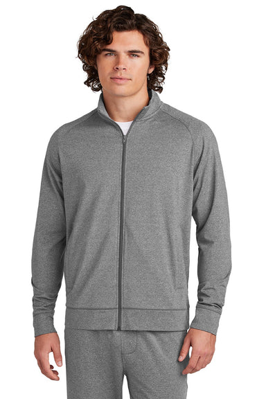 Sport-Tek ST857 Mens Sport-Wick Moisture Wicking Full Zip Cadet Jacket Heather Charcoal Grey Model Front