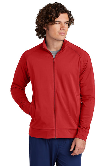 Sport-Tek ST857 Mens Sport-Wick Moisture Wicking Full Zip Cadet Jacket Deep Red Model Front