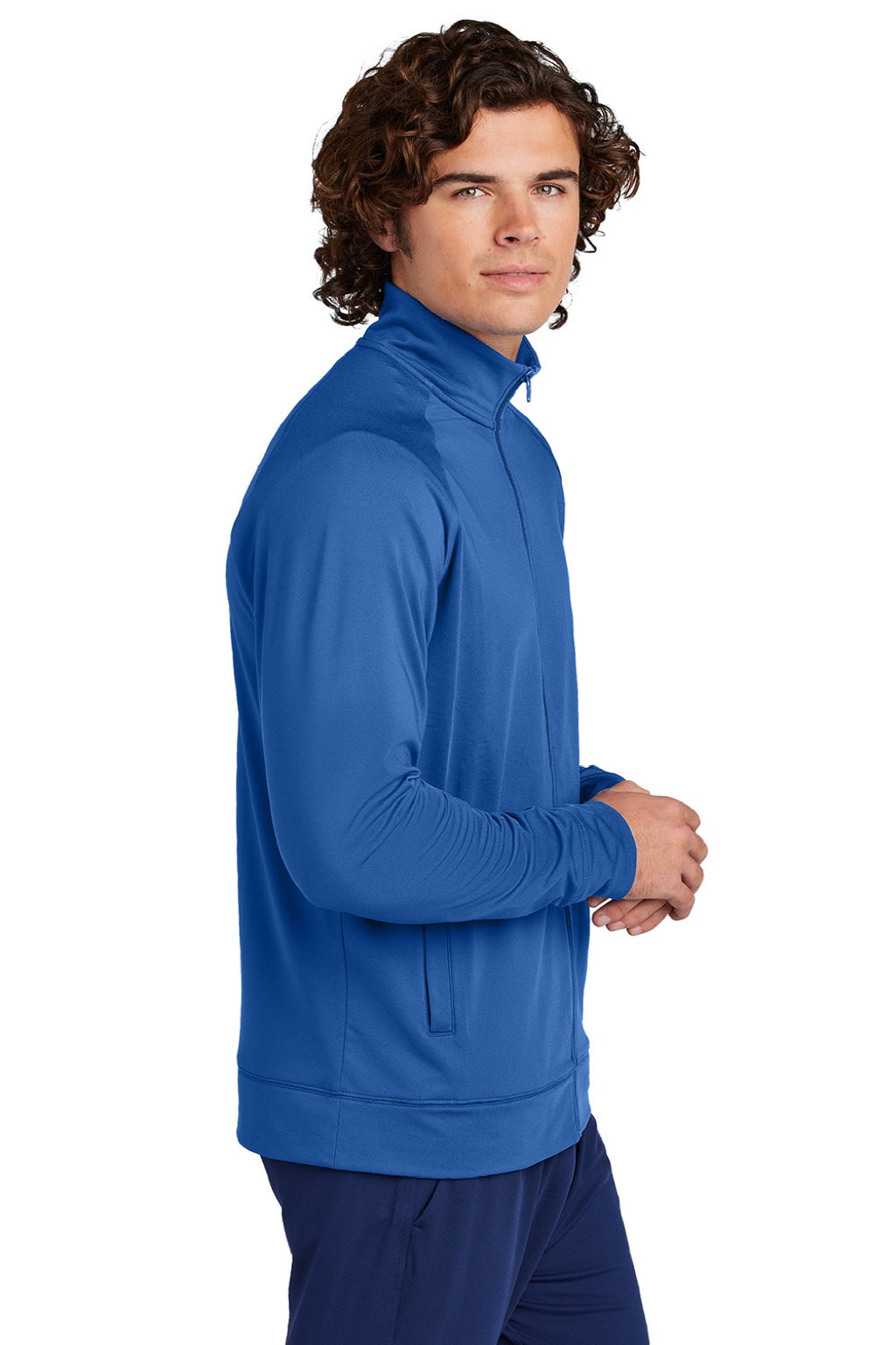 Sport-Tek ST857 Mens Sport-Wick Moisture Wicking Full Zip Cadet Jacket True Royal Blue Model Side