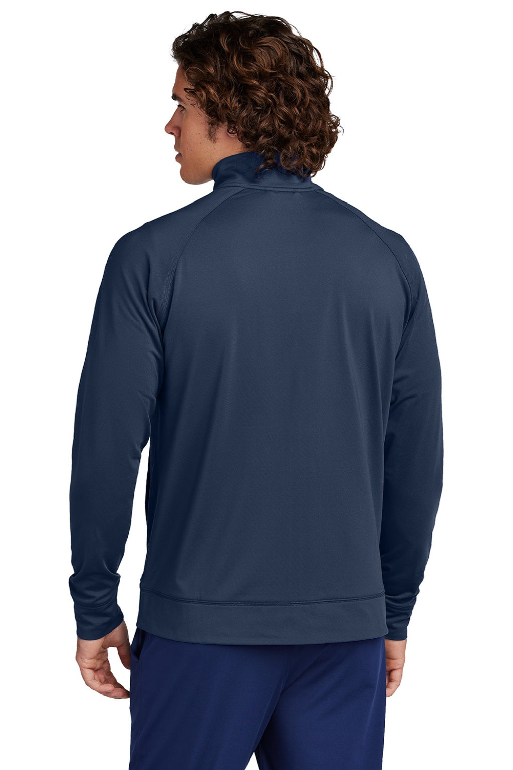 Sport-Tek ST857 Mens Sport-Wick Moisture Wicking Full Zip Cadet Jacket True Navy Blue Model Back