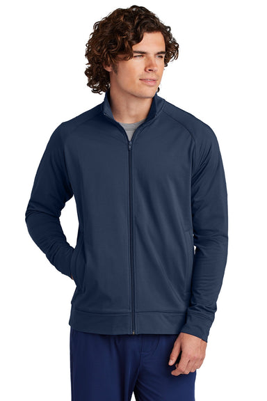 Sport-Tek ST857 Mens Sport-Wick Moisture Wicking Full Zip Cadet Jacket True Navy Blue Model Front