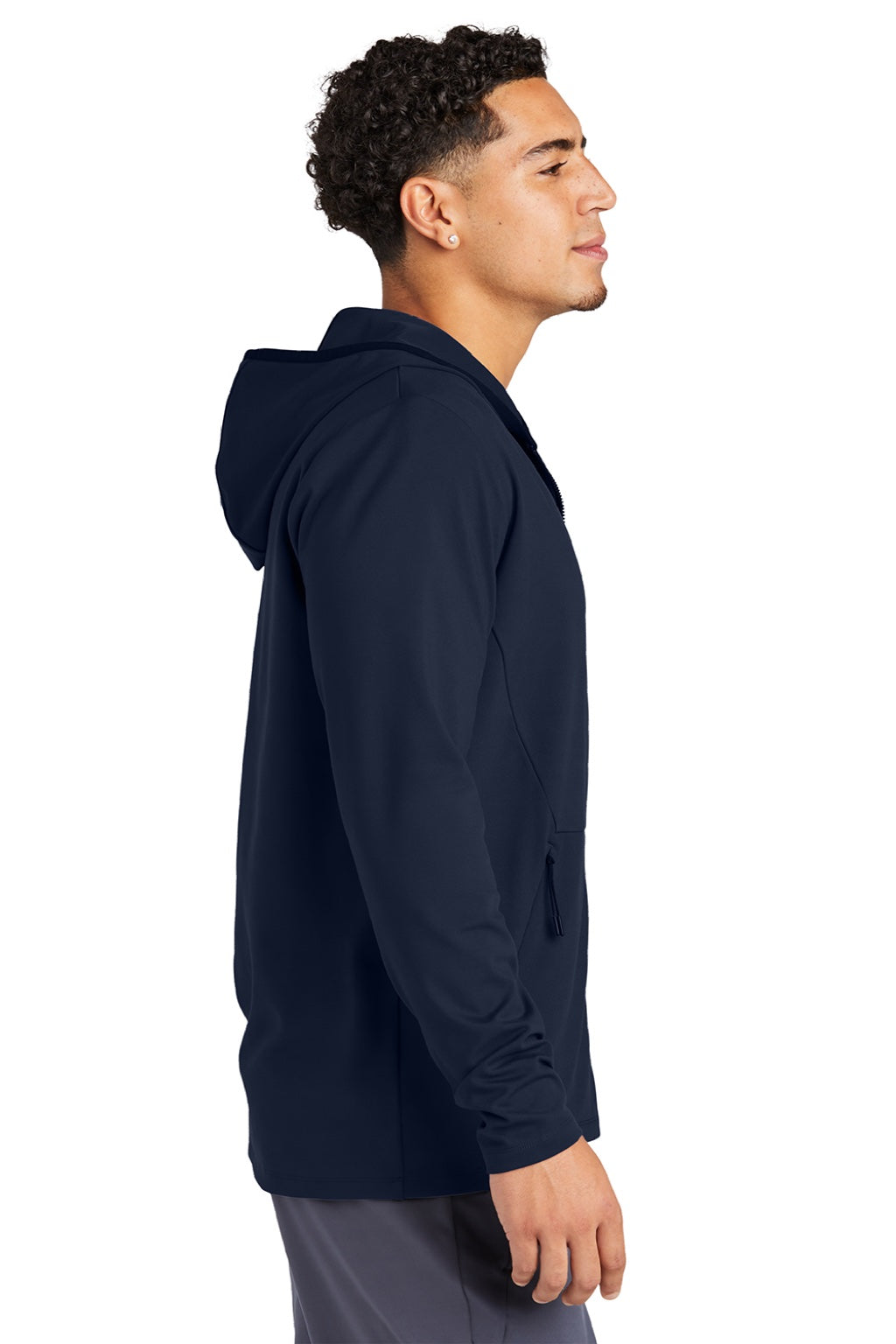 Sport-Tek ST870 Mens Circuit Full Zip Hooded Sweatshirt Hoodie w/ Pockets True Navy Blue Model Side