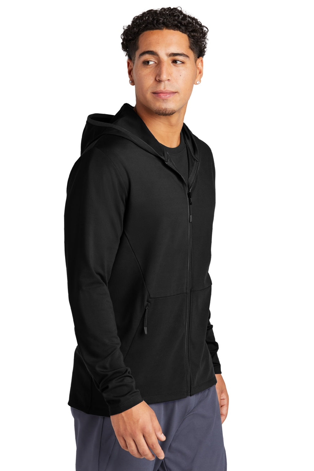 Sport-Tek ST870 Mens Circuit Full Zip Hooded Sweatshirt Hoodie w/ Pockets Deep Black Model 3q