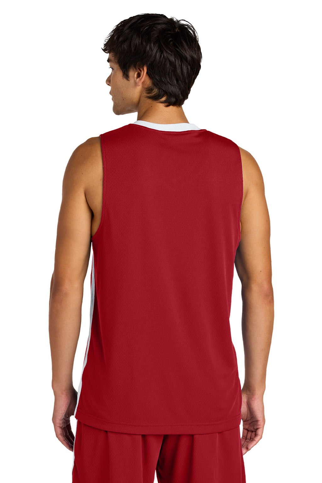 Sport-Tek ST900 Mens Rival Basketball Moisture Wicking Reversible Jersey Tank Top Deep Red/White Model Back