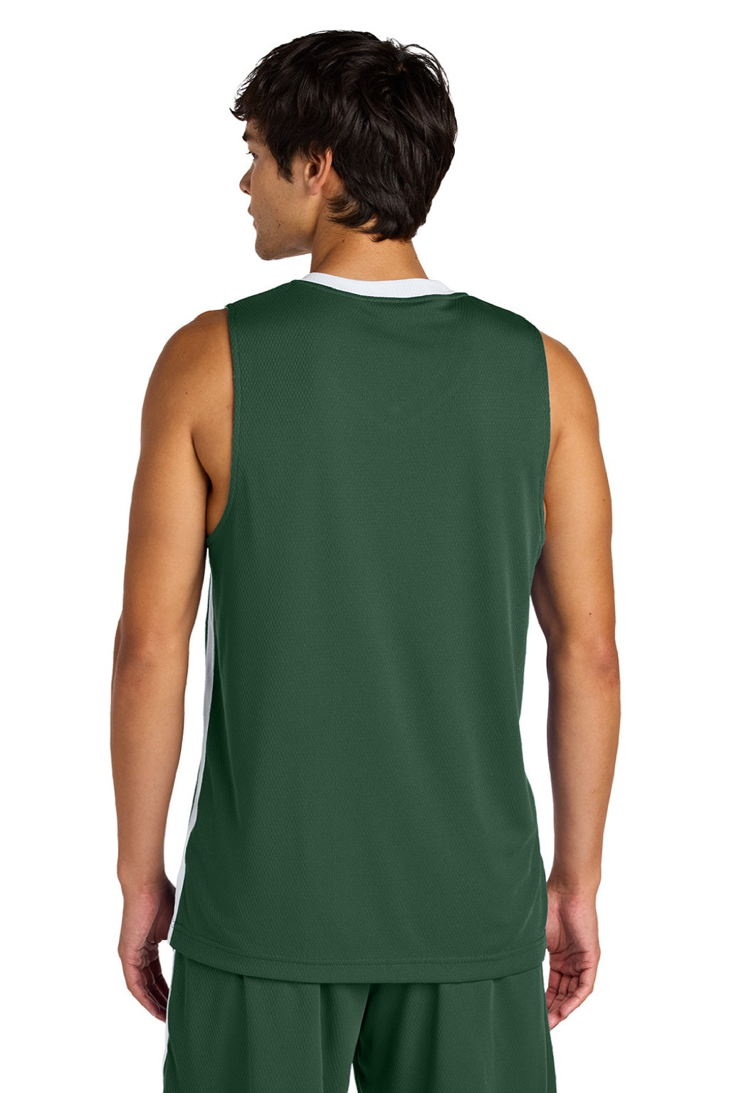 Sport-Tek ST900 Mens Rival Basketball Moisture Wicking Reversible Jersey Tank Top Forest Green/White Model Back