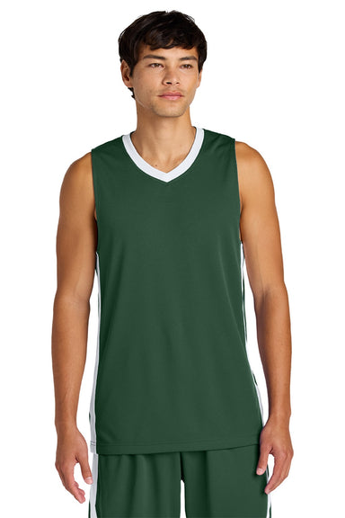 Sport-Tek ST900 Mens Rival Basketball Moisture Wicking Reversible Jersey Tank Top Forest Green/White Model Front
