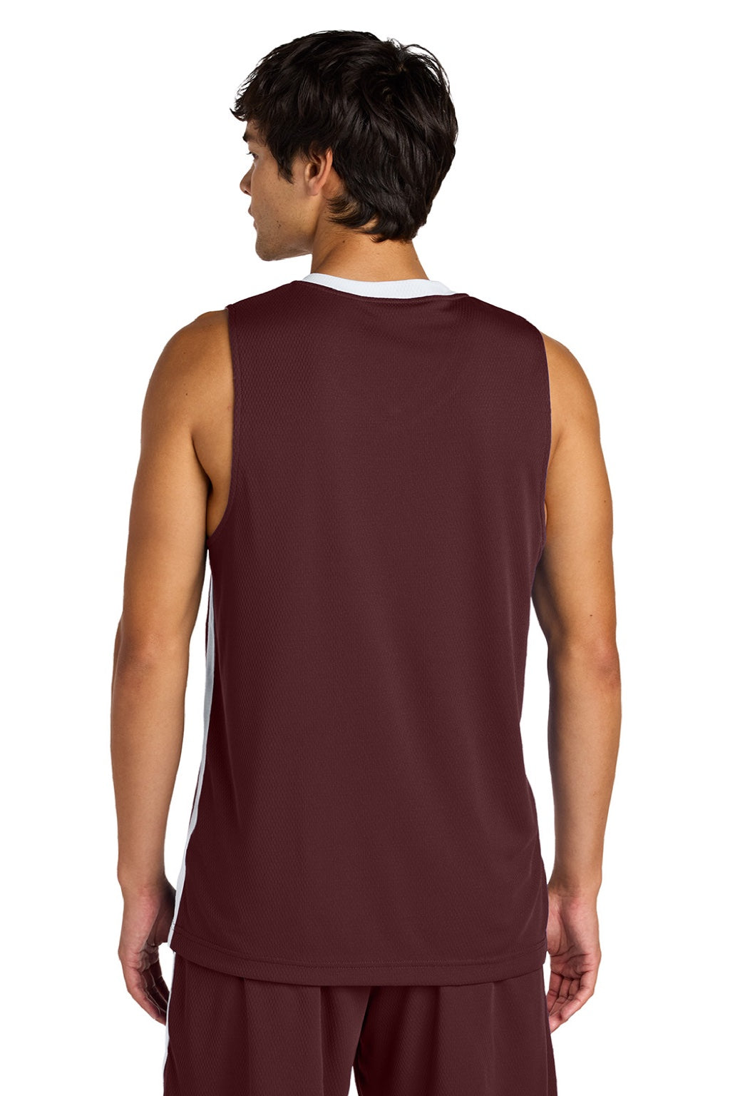 Sport-Tek ST900 Mens Rival Basketball Moisture Wicking Reversible Jersey Tank Top Maroon/White Model Back