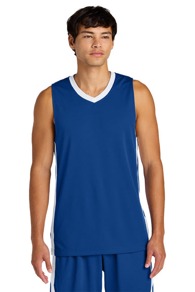 Sport-Tek ST900 Mens Rival Basketball Moisture Wicking Reversible Jersey Tank Top True Royal Blue/White Model Front