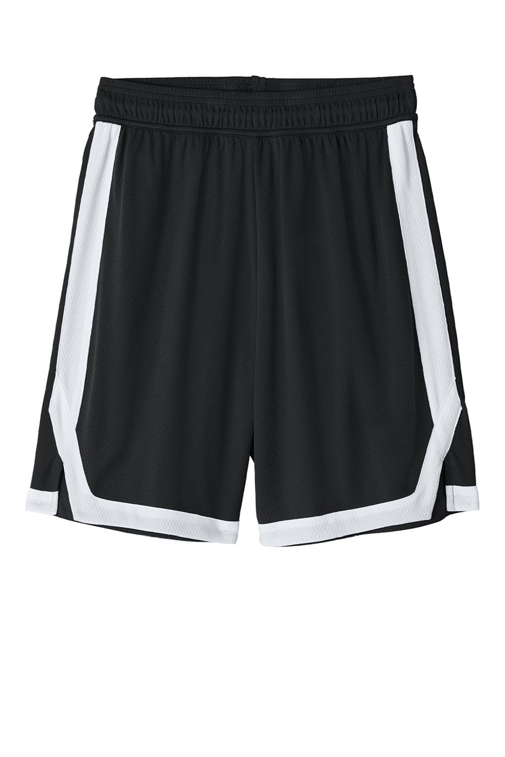 Sport-Tek ST901 Mens Rival Moisture Wicking Basketball Shorts Black/White Flat Front