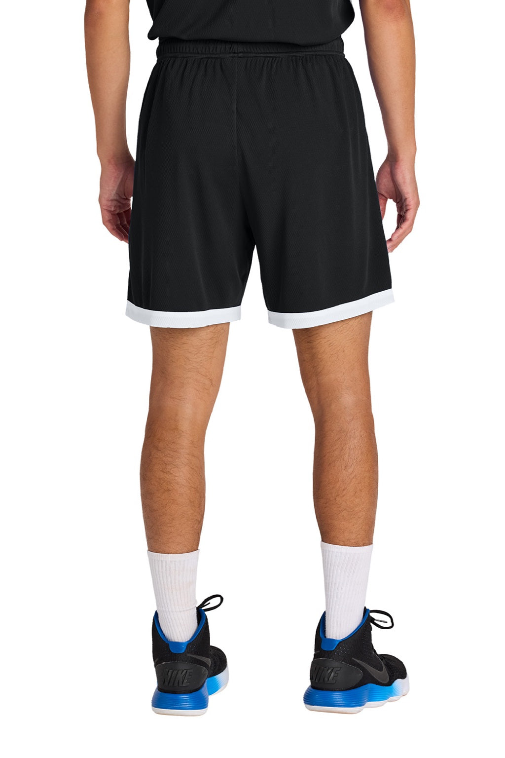Sport-Tek ST901 Mens Rival Moisture Wicking Basketball Shorts Black/White Model Back