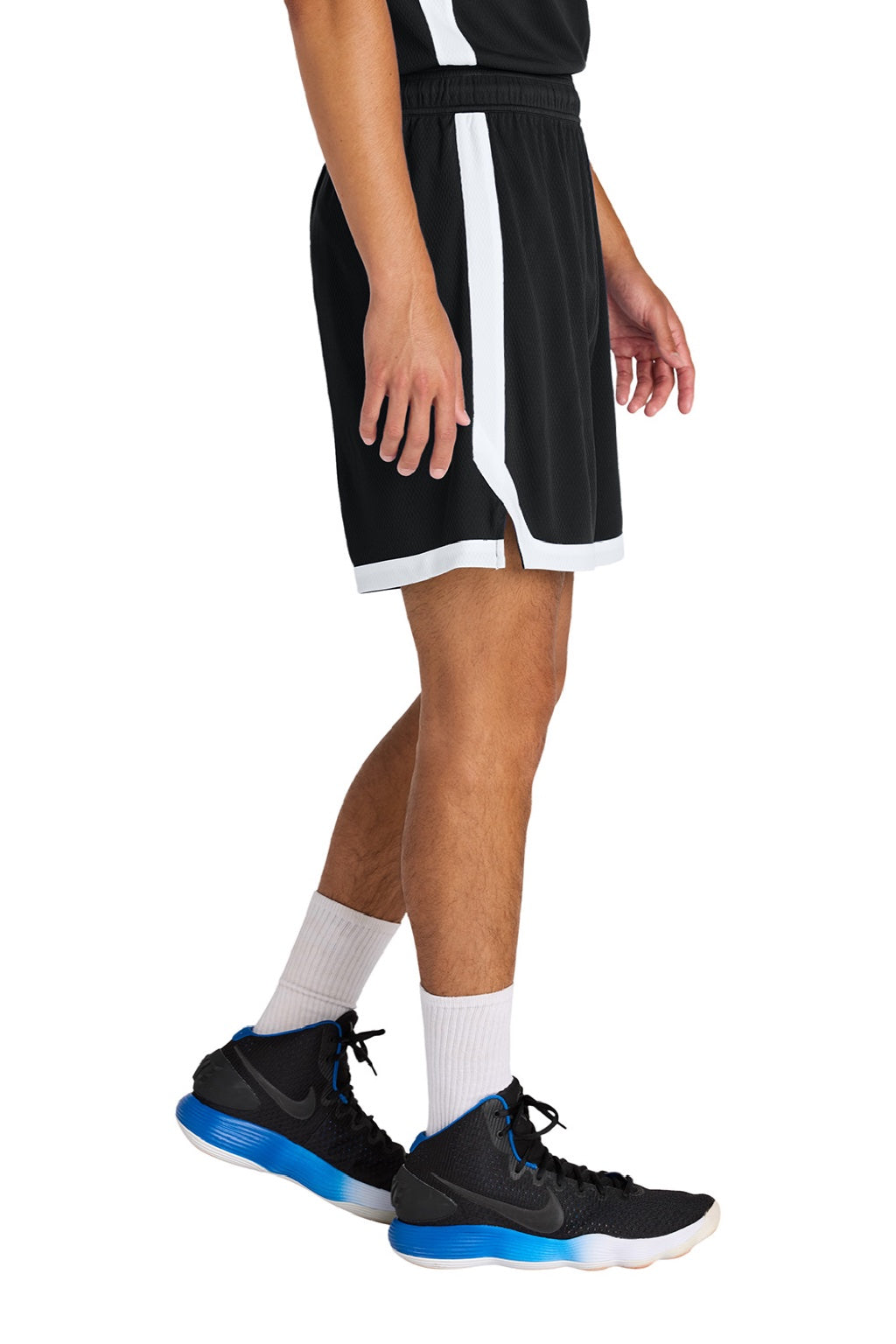 Sport-Tek ST901 Mens Rival Moisture Wicking Basketball Shorts Black/White Model Side