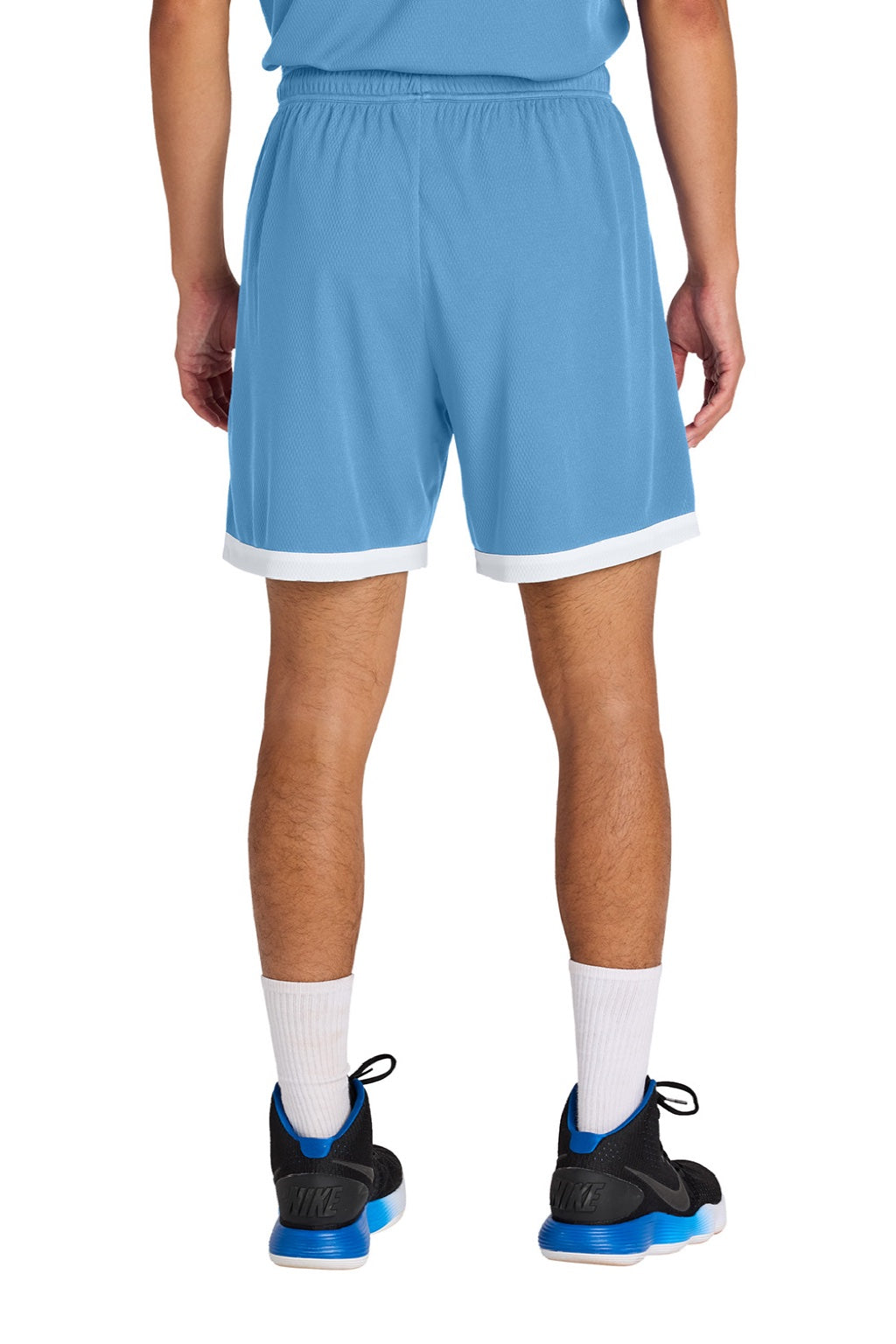 Sport-Tek ST901 Mens Rival Moisture Wicking Basketball Shorts Carolina Blue/White Model Back