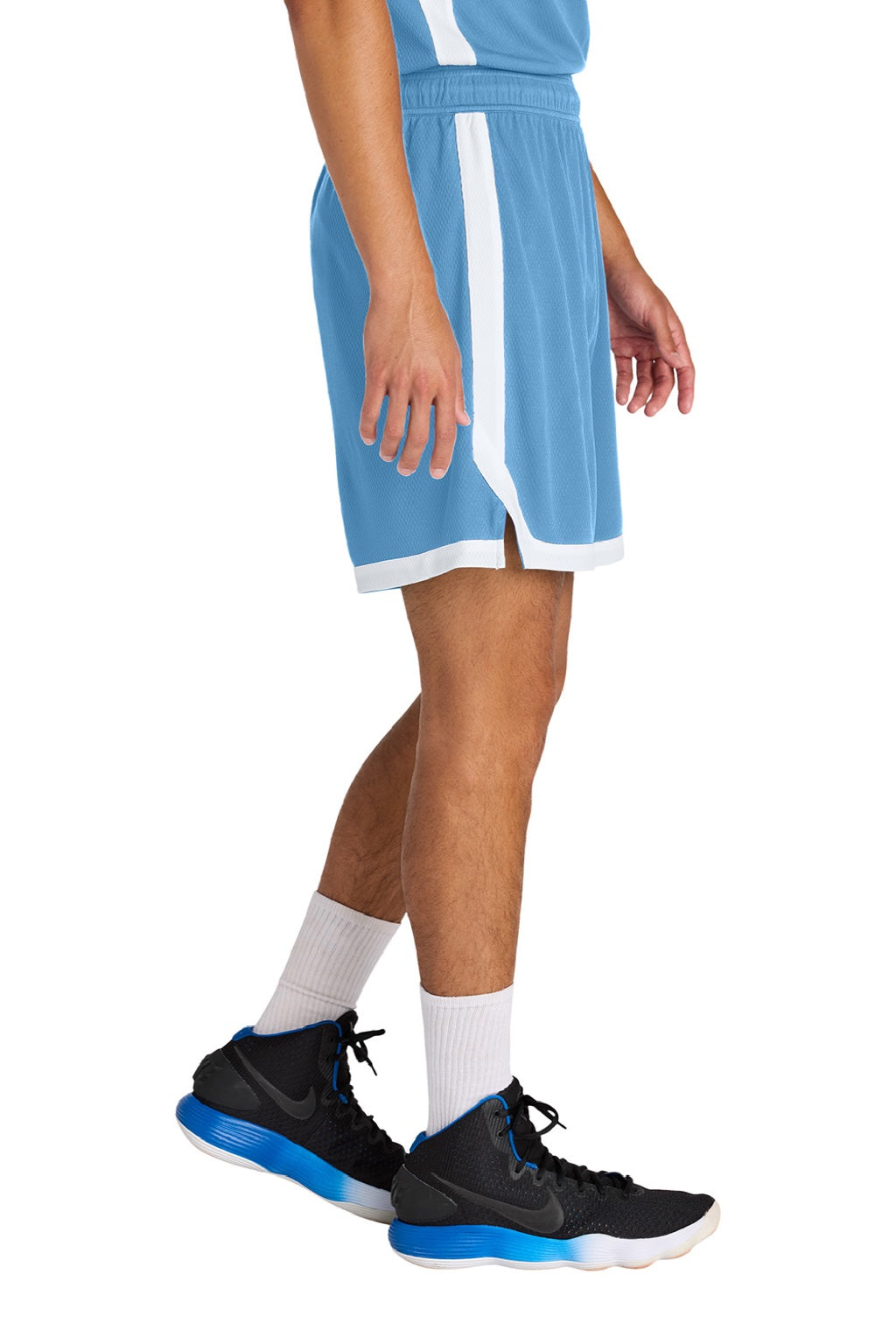Sport-Tek ST901 Mens Rival Moisture Wicking Basketball Shorts Carolina Blue/White Model Side
