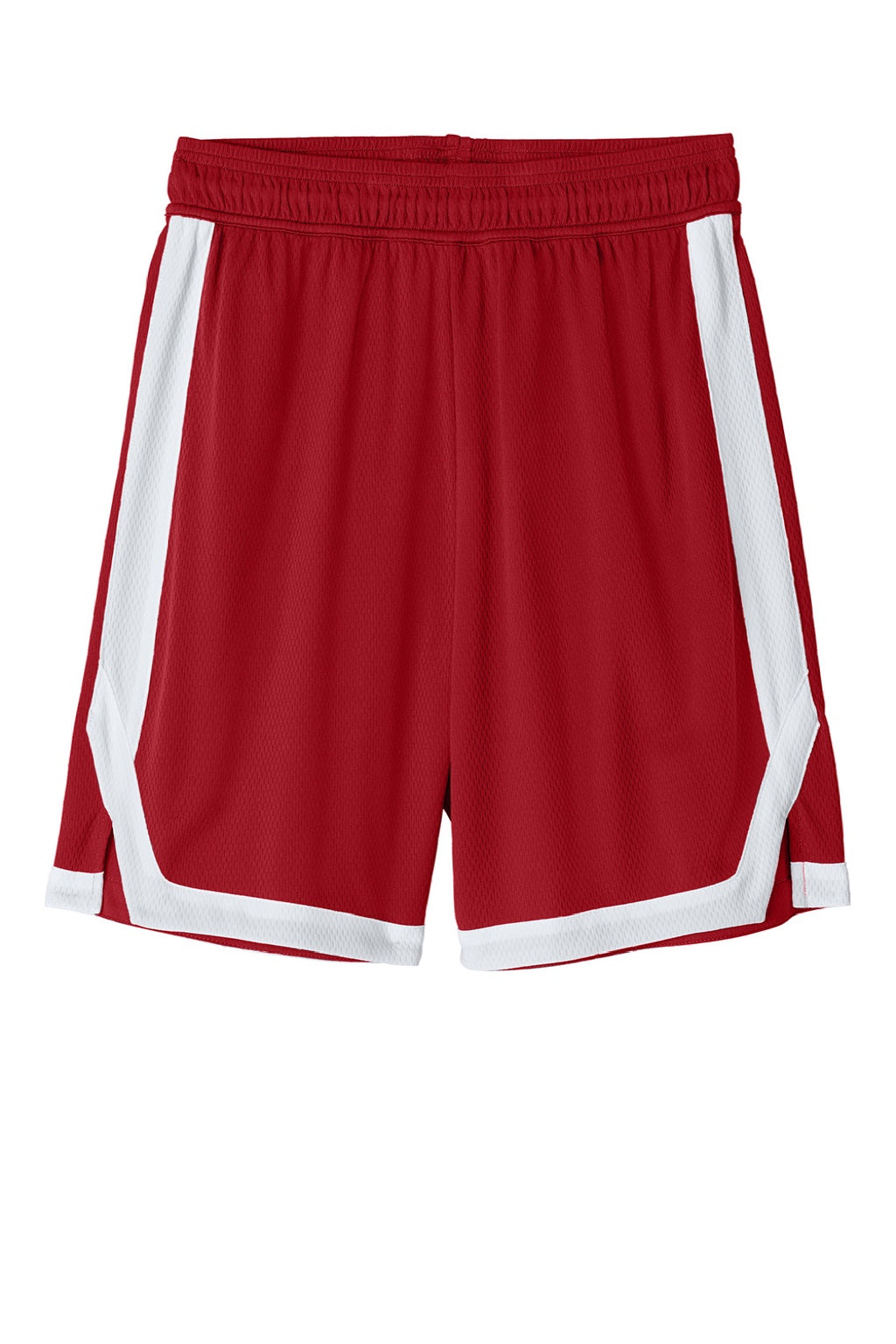 Sport-Tek ST901 Mens Rival Moisture Wicking Basketball Shorts Deep Red/White Flat Front