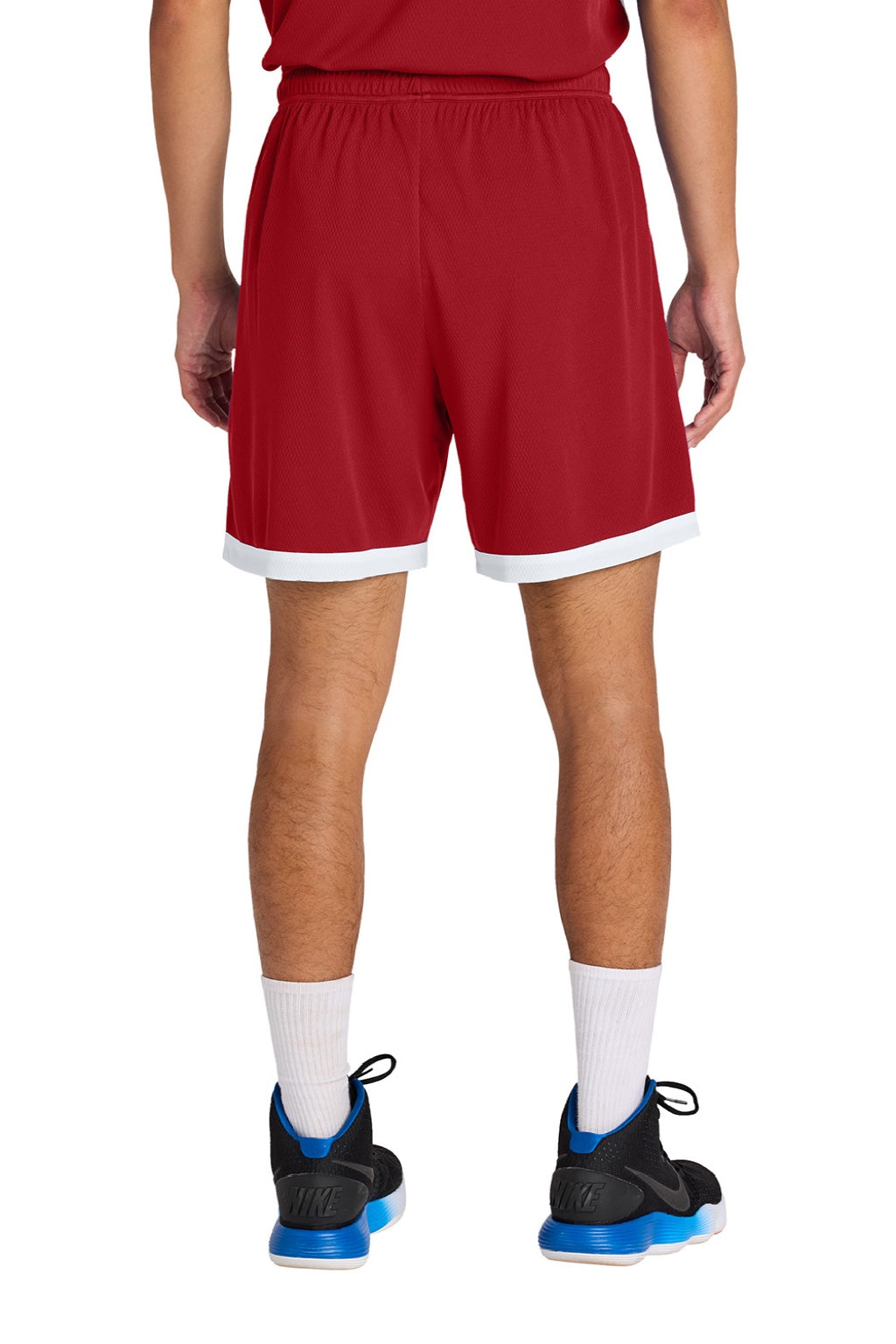 Sport-Tek ST901 Mens Rival Moisture Wicking Basketball Shorts Deep Red/White Model Back