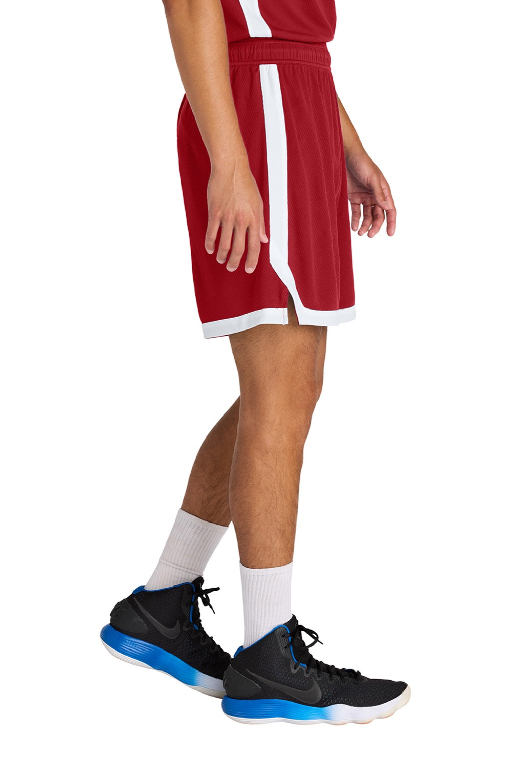 Sport-Tek ST901 Mens Rival Moisture Wicking Basketball Shorts Deep Red/White Model Side
