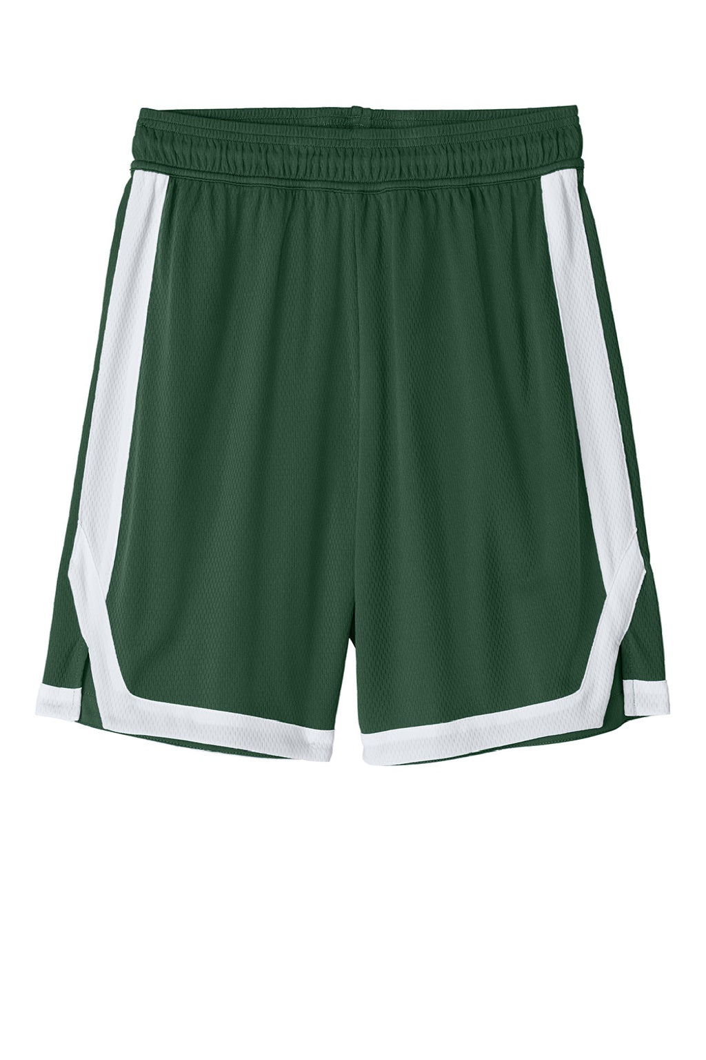 Sport-Tek ST901 Mens Rival Moisture Wicking Basketball Shorts Forest Green/White Flat Front