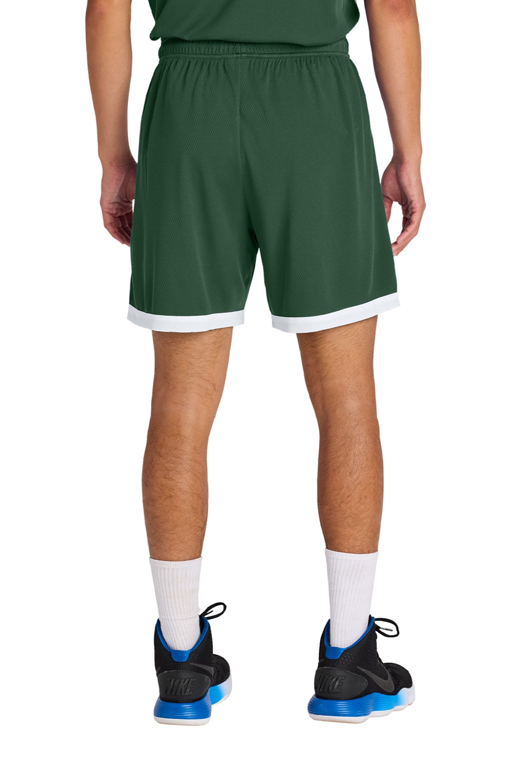 Sport-Tek ST901 Mens Rival Moisture Wicking Basketball Shorts Forest Green/White Model Back