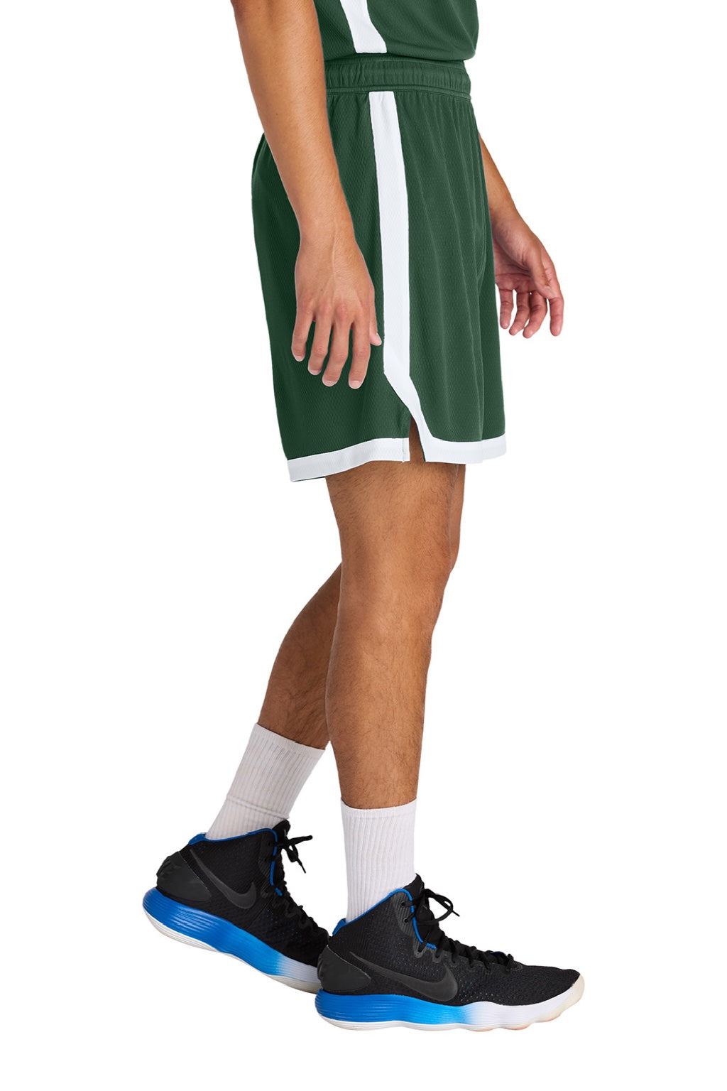 Sport-Tek ST901 Mens Rival Moisture Wicking Basketball Shorts Forest Green/White Model Side
