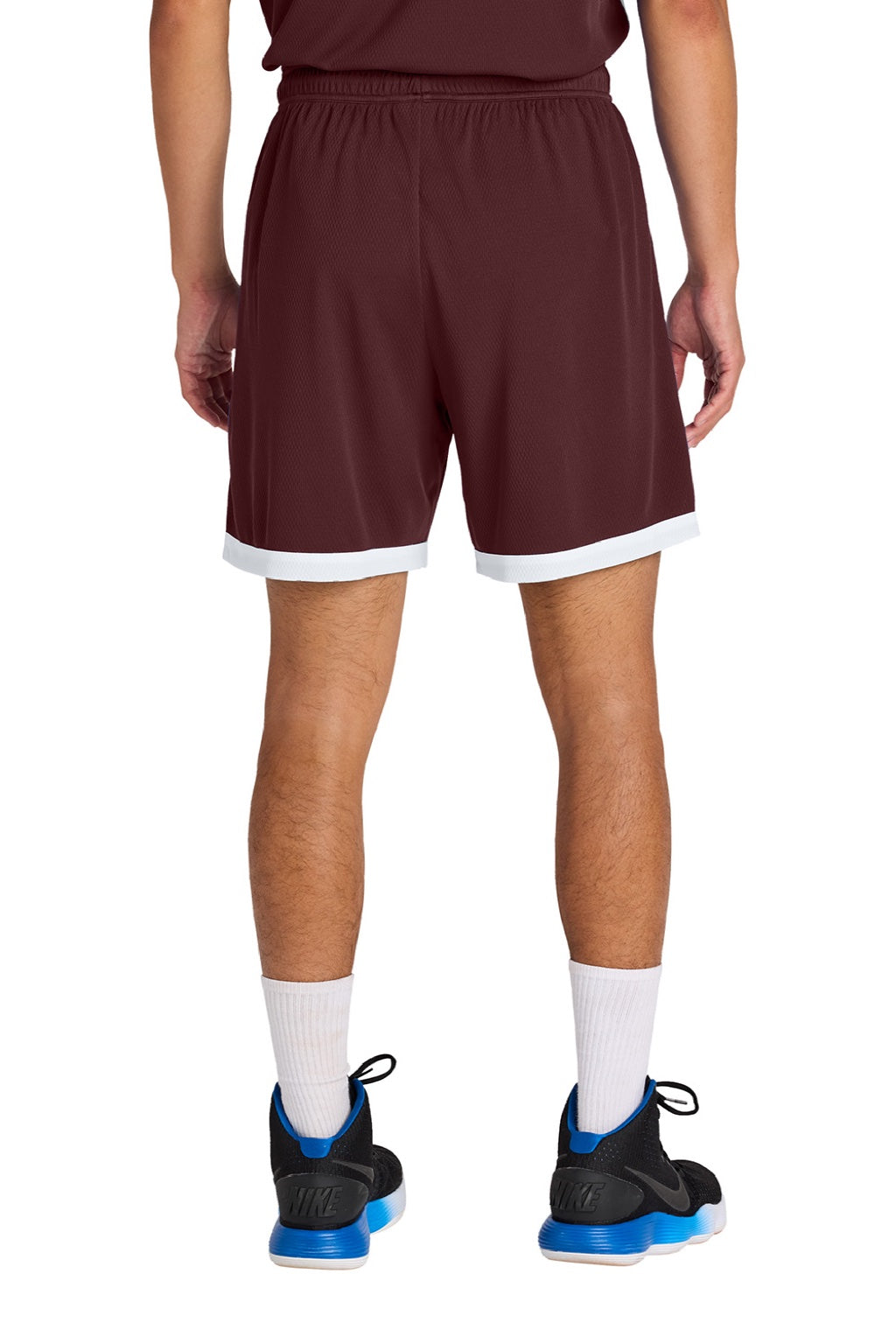 Sport-Tek ST901 Mens Rival Moisture Wicking Basketball Shorts Maroon/White Model Back