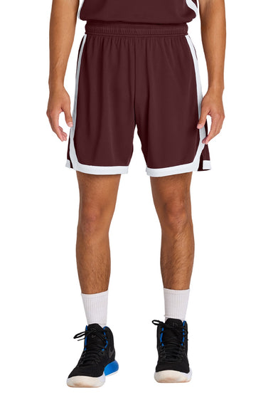 Sport-Tek ST901 Mens Rival Moisture Wicking Basketball Shorts Maroon/White Model Front