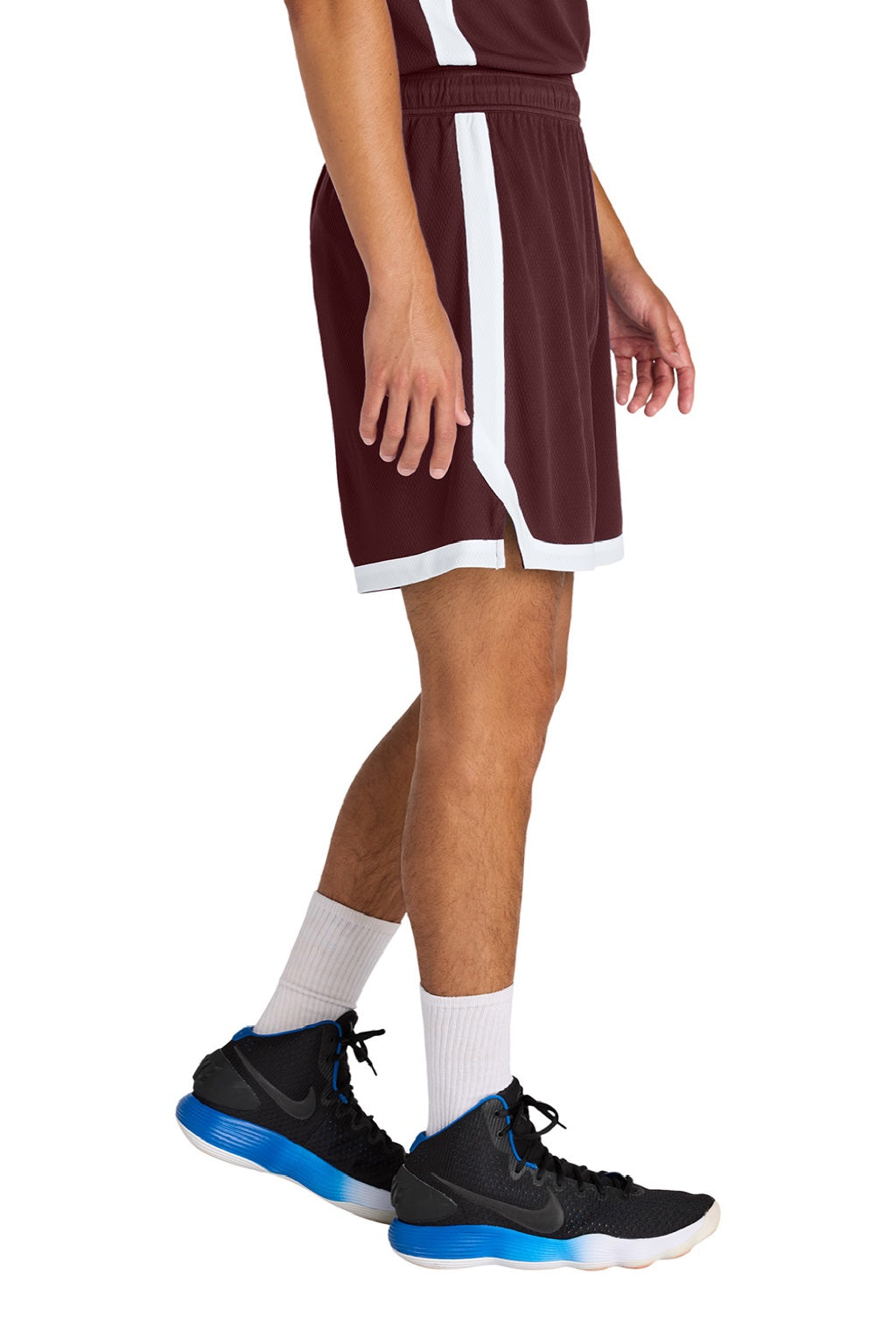 Sport-Tek ST901 Mens Rival Moisture Wicking Basketball Shorts Maroon/White Model Side