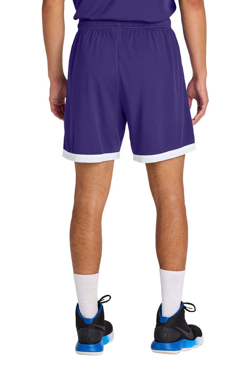 Sport-Tek ST901 Mens Rival Moisture Wicking Basketball Shorts Purple/White Model Back