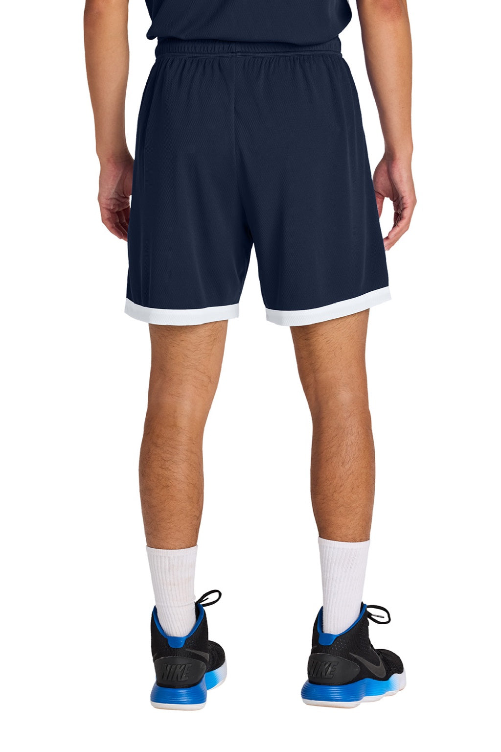 Sport-Tek ST901 Mens Rival Moisture Wicking Basketball Shorts True Navy Blue/White Model Back