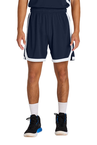 Sport-Tek ST901 Mens Rival Moisture Wicking Basketball Shorts True Navy Blue/White Model Front