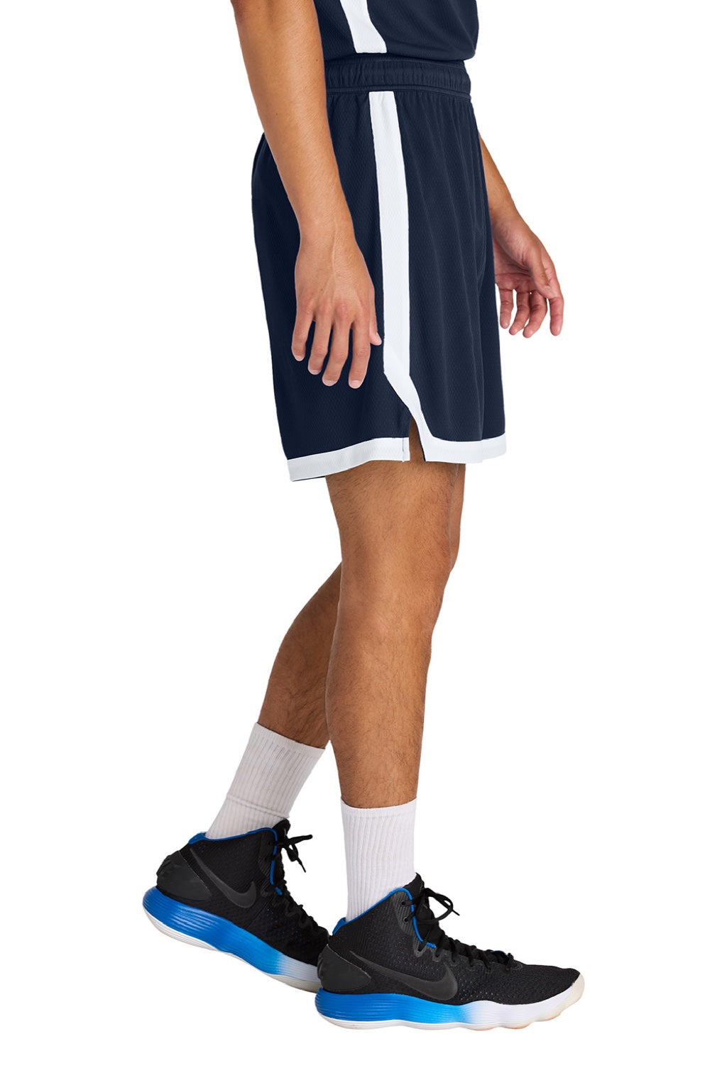 Sport-Tek ST901 Mens Rival Moisture Wicking Basketball Shorts True Navy Blue/White Model Side