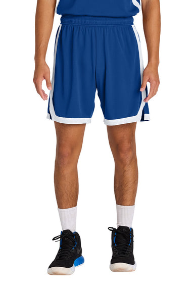 Sport-Tek ST901 Mens Rival Moisture Wicking Basketball Shorts True Royal Blue/White Model Front