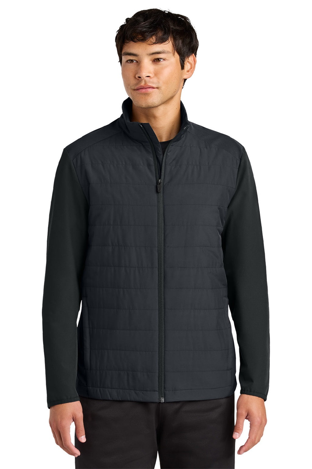 Sport-Tek ST940 Mens Teknical Hybrid Full Zip Jacket Black Model Front