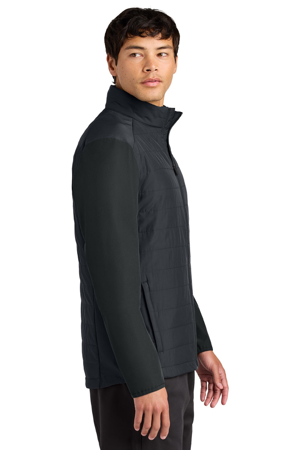 Sport-Tek ST940 Mens Teknical Hybrid Full Zip Jacket Black Model Side