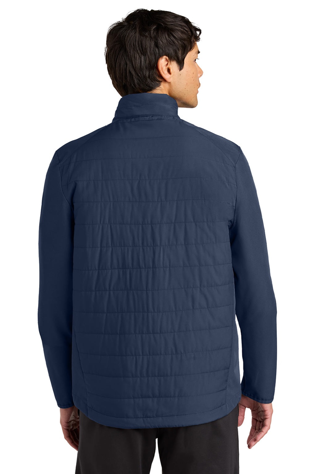 Sport-Tek ST940 Mens Teknical Hybrid Full Zip Jacket True Navy Blue Model Back