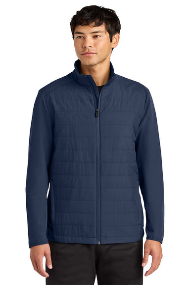 Sport-Tek ST940 Mens Teknical Hybrid Full Zip Jacket True Navy Blue Model Front