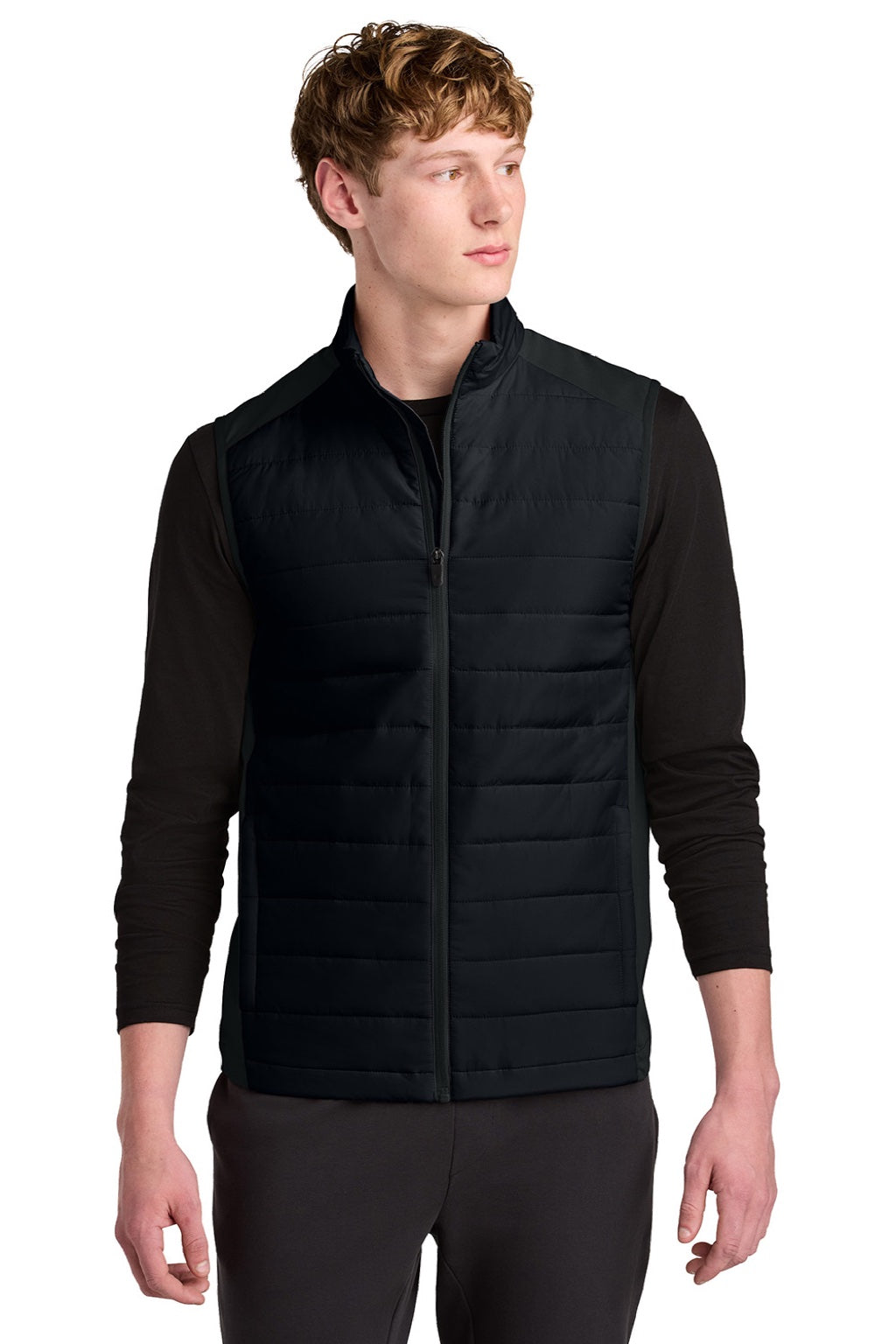 Sport-Tek ST941 Mens Teknical Hybrid Full Zip Vest Black Model Front