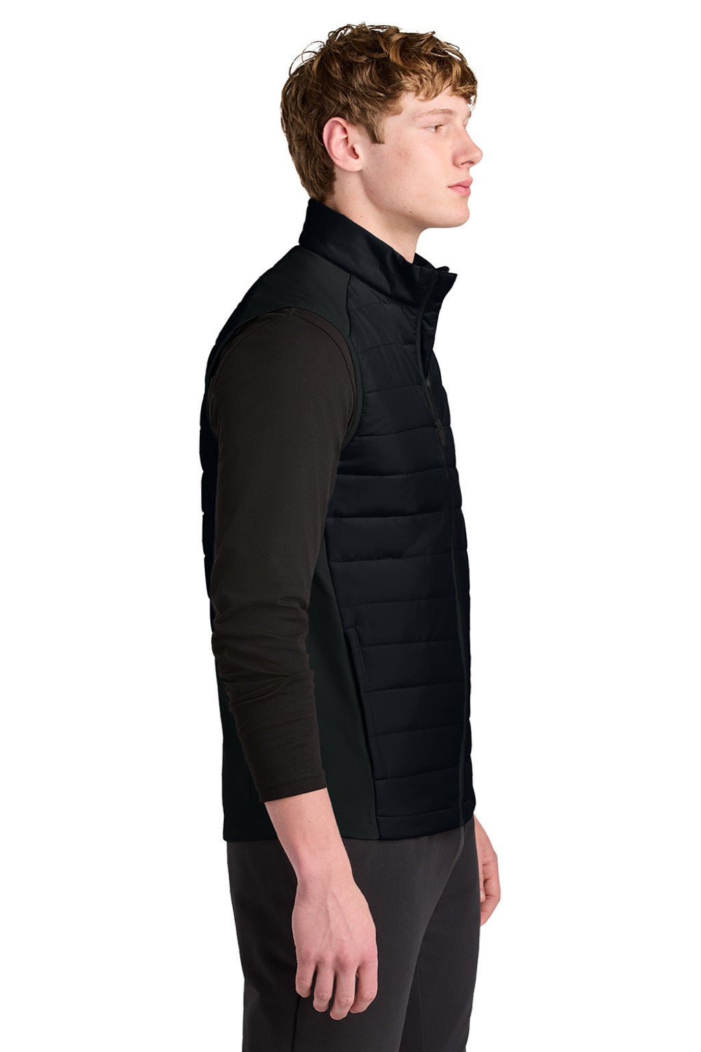 Sport-Tek ST941 Mens Teknical Hybrid Full Zip Vest Black Model Side