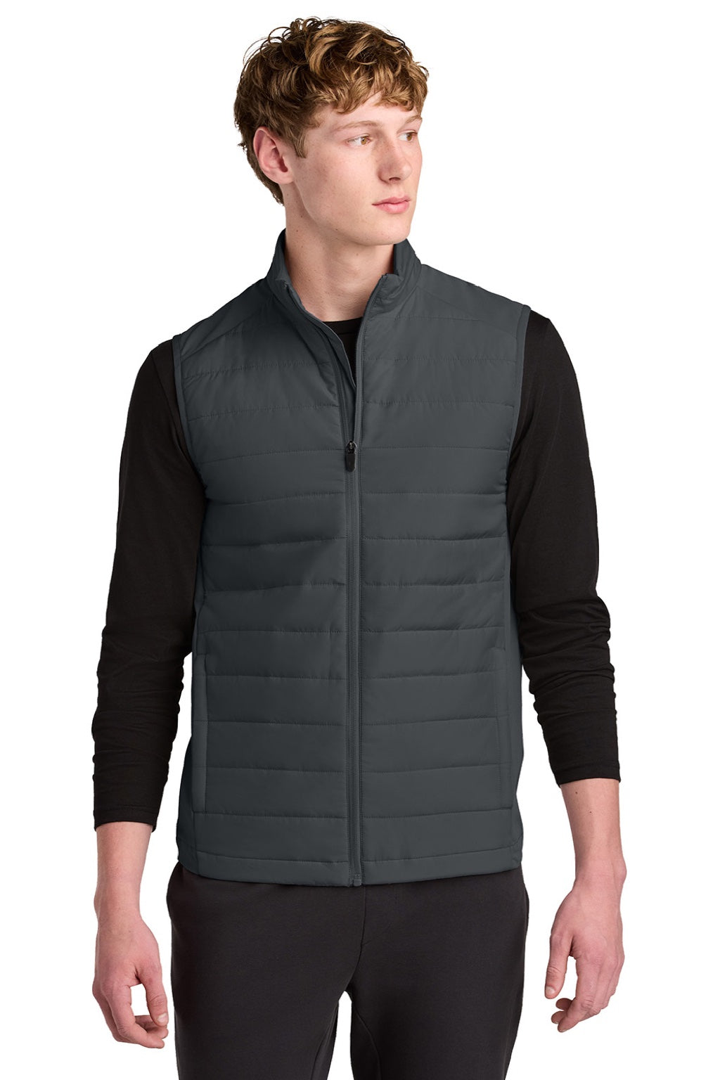 Sport-Tek ST941 Mens Teknical Hybrid Full Zip Vest Iron Grey Model Front