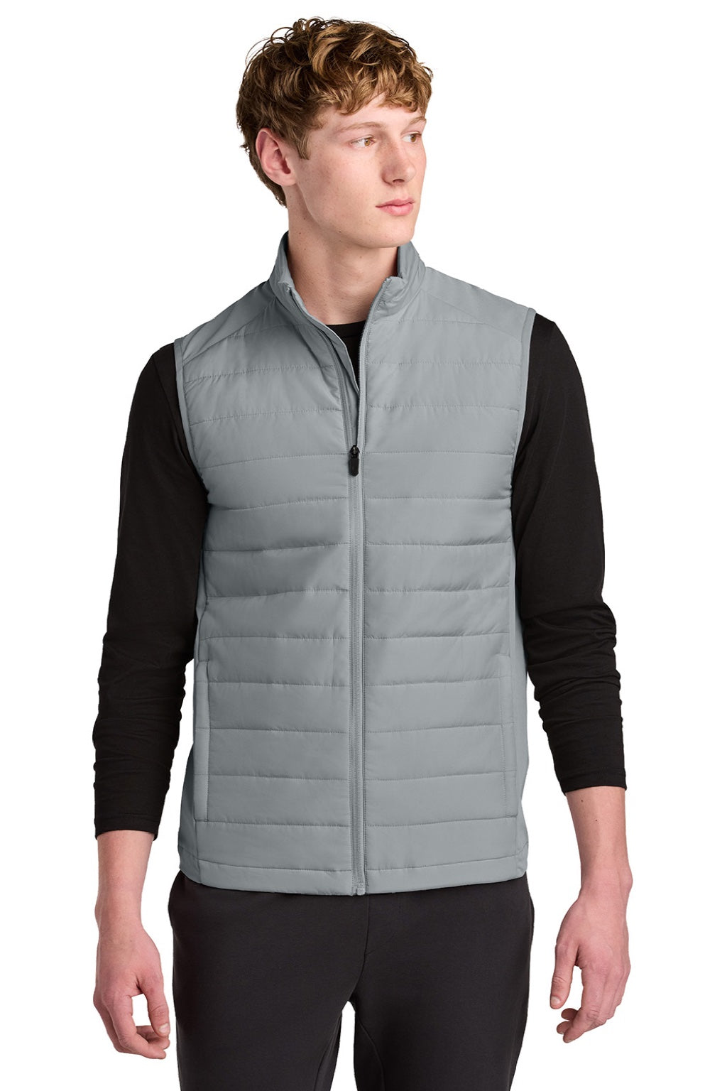 Sport-Tek ST941 Mens Teknical Hybrid Full Zip Vest Silver Grey Model Front