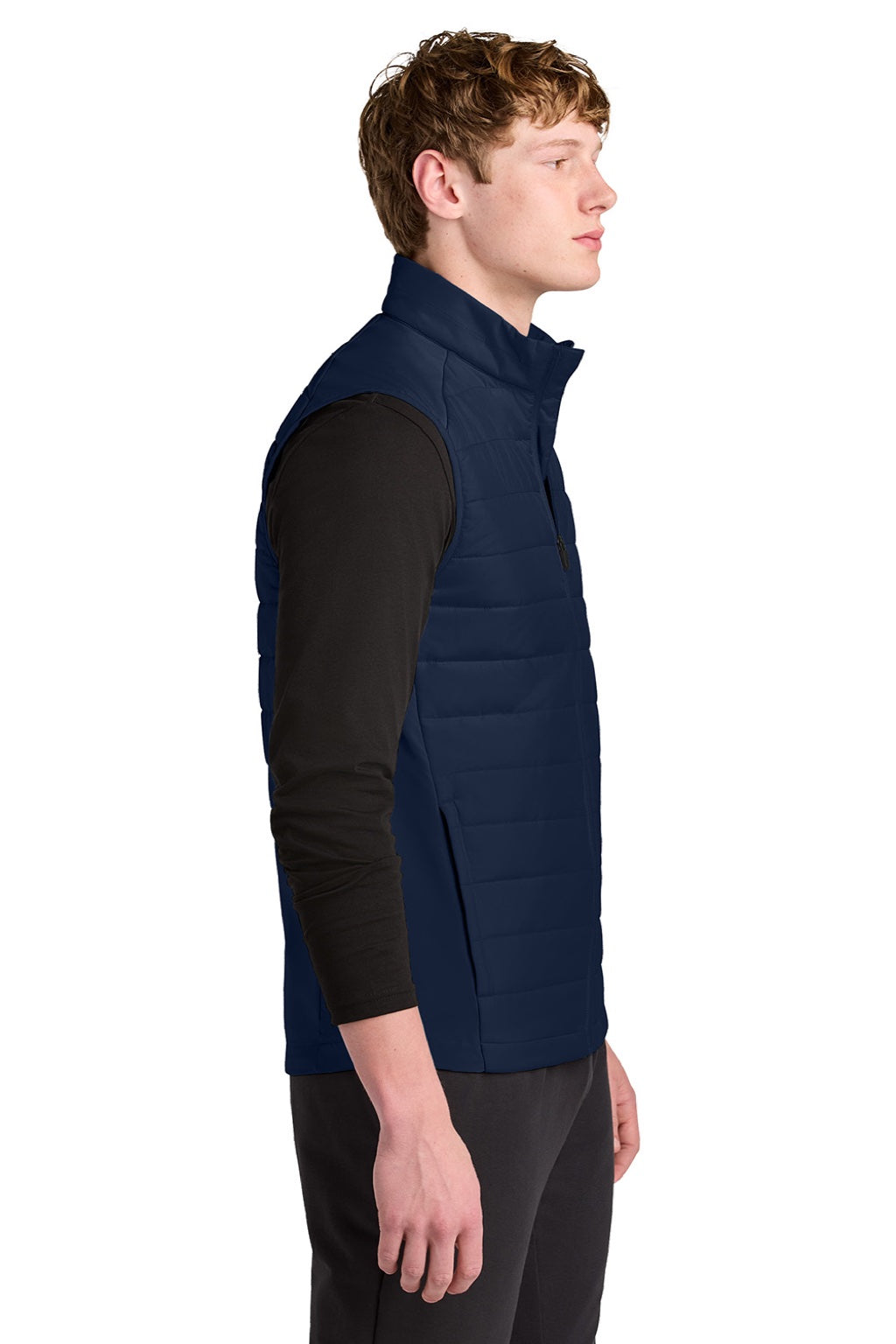 Sport-Tek ST941 Mens Teknical Hybrid Full Zip Vest True Navy Blue Model Side