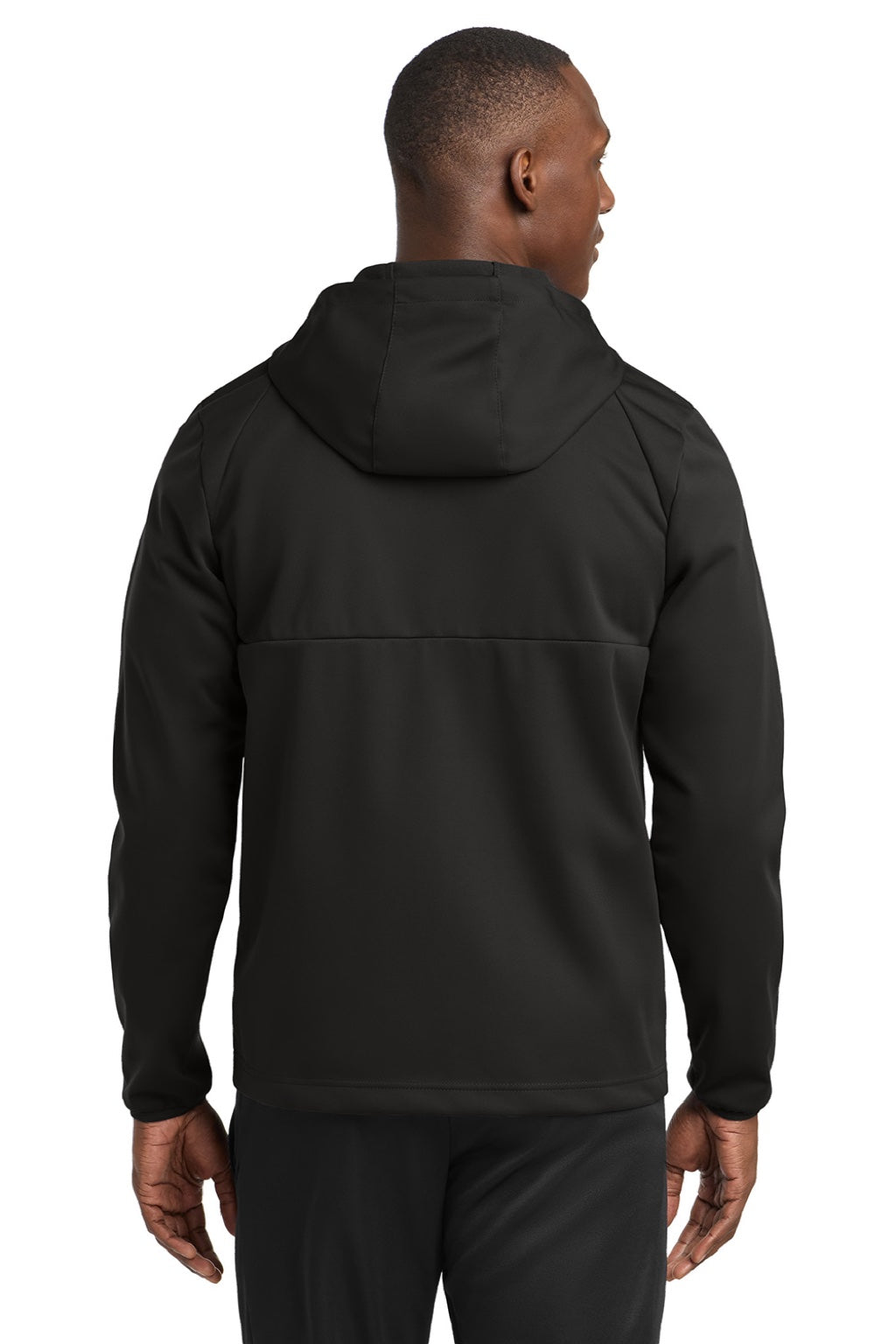 Sport-Tek ST980 Mens Wind & Water Resistant Full Zip Hooded Soft Shell Jacket Deep Black Model Back