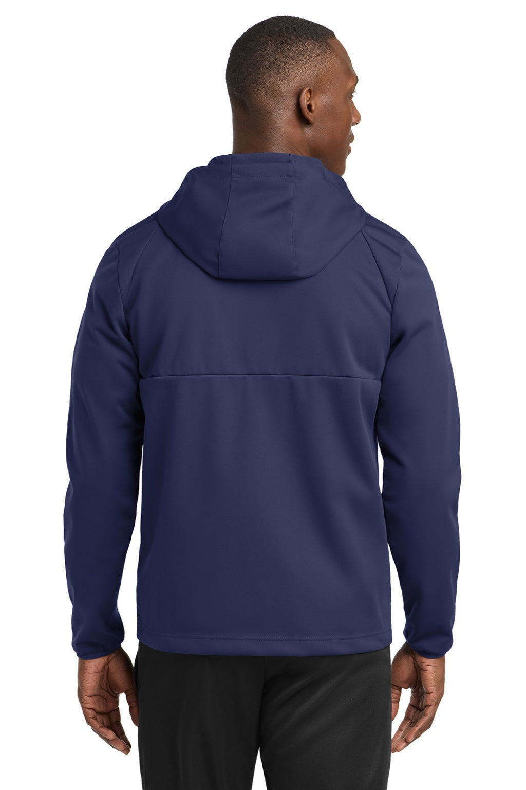 Sport-Tek ST980 Mens Wind & Water Resistant Full Zip Hooded Soft Shell Jacket True Navy Blue Model Back