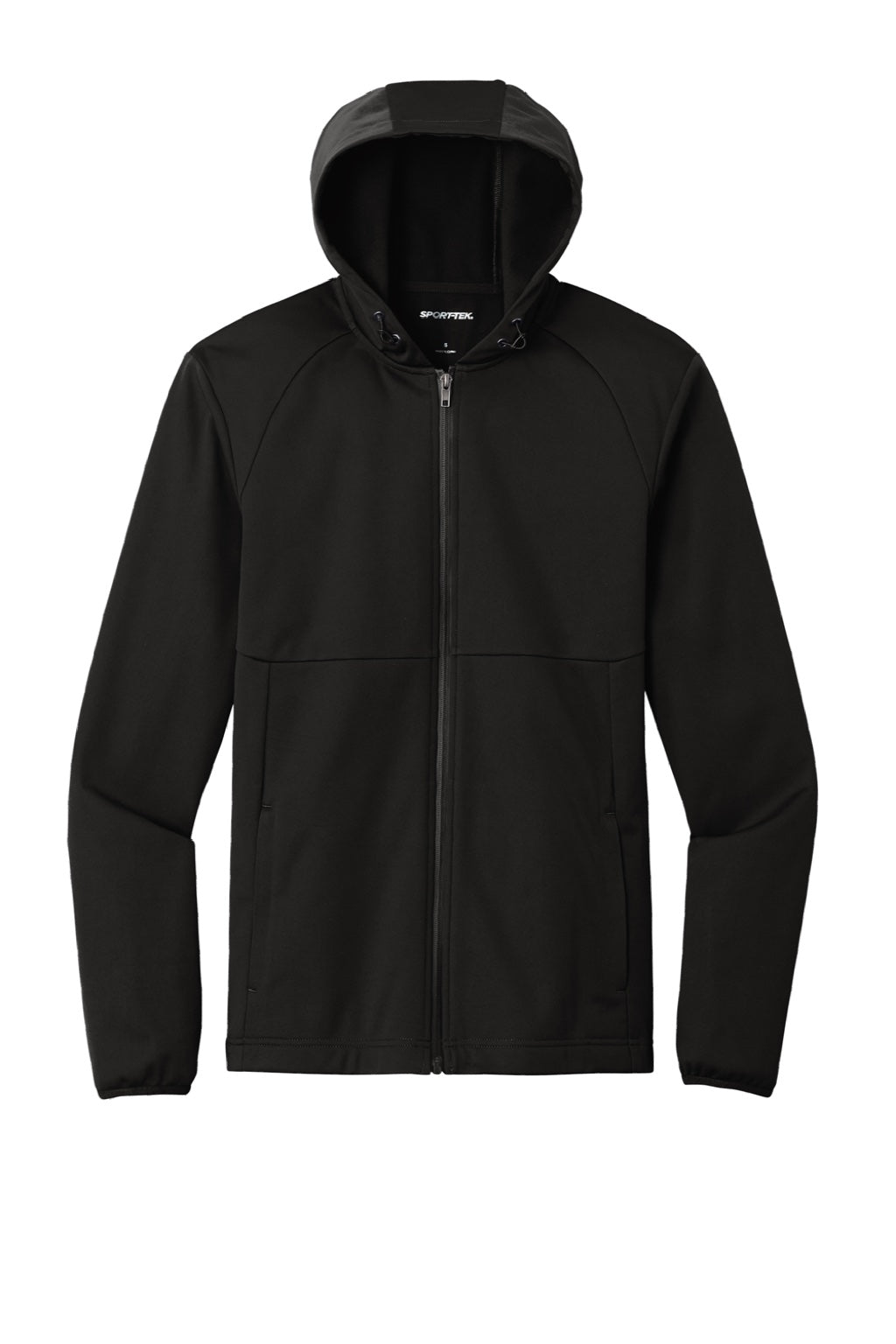 Sport-Tek ST980 Mens Wind & Water Resistant Full Zip Hooded Soft Shell Jacket Deep Black Flat Front