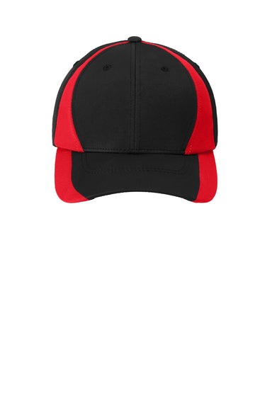 Sport-Tek Hats STC11 Mens Dry Zone Moisture Wicking Adjustable Hat Black/True Red Flat Front
