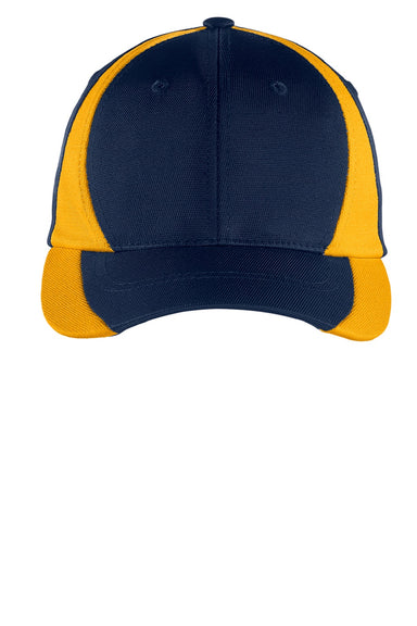 Sport-Tek Hats STC11 Mens Dry Zone Moisture Wicking Adjustable Hat True Navy Blue/Gold Flat Front