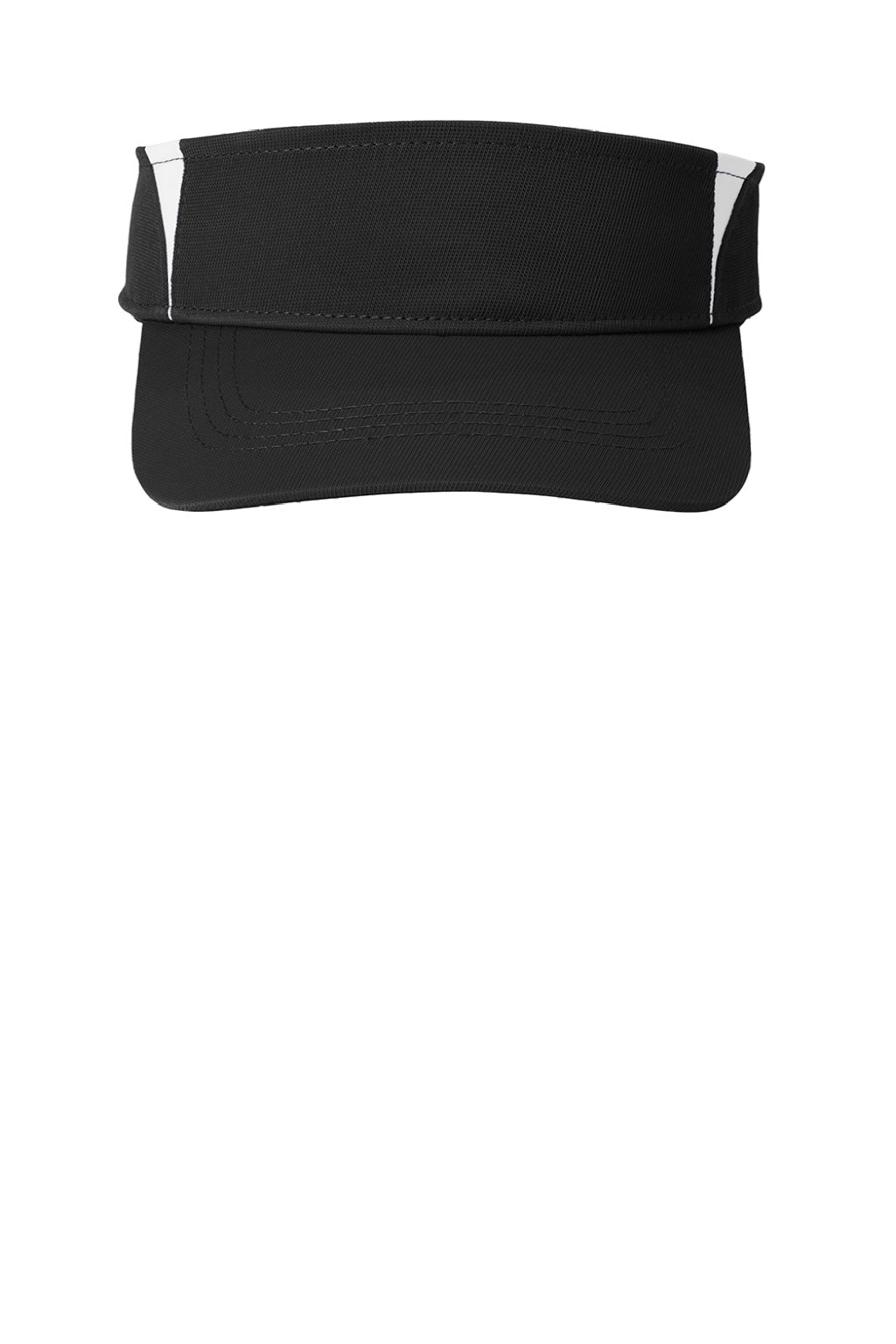 Sport-Tek Hats STC13 Mens Dry Zone Moisture Wicking Colorblock Adjustable Visor Black/White Flat Front